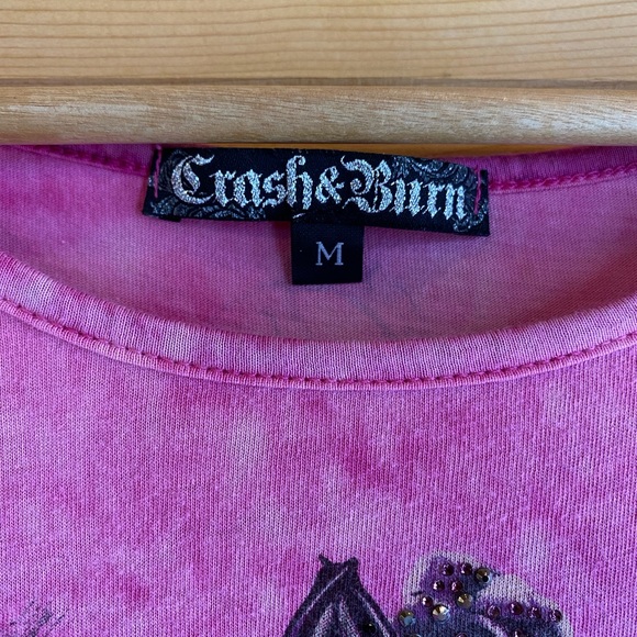 🗝️Crash & Burn Pink/Purple Tie Dye 3/4 Sleeve Top from Buckle, bedazzled - Picture 3 of 7